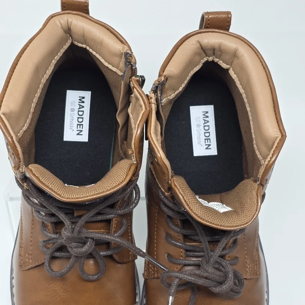 Madden Men's Combat Lace Up Boots Size Zipper Brown Size 9.5 New